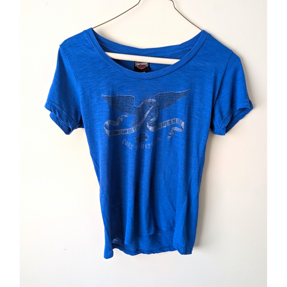 Harley Davidson Womens XL Blue Eagle Graphic T Shirt Come Together Biker Top